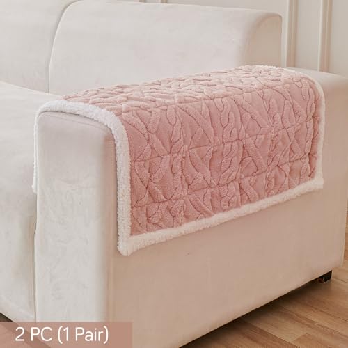 Image of HOKIPO 'Italian Caelora' Luxury Jacquard Plush Anti-Slip Sofa Armrest Covers | 1 Pair - Misty Rose (AR-5953-PNK*2)