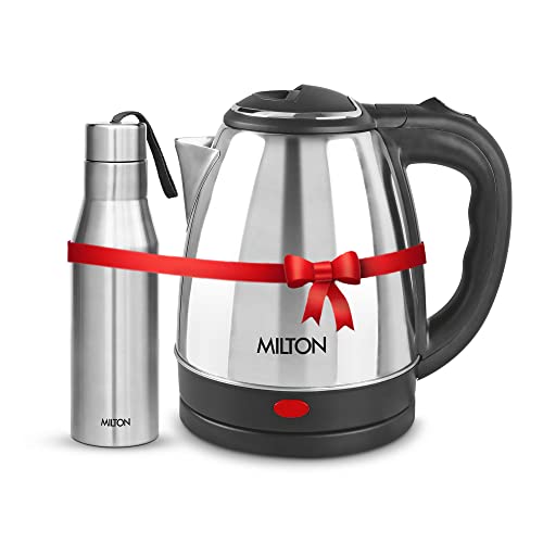 Image of Milton Go Electro Stainless Steel Electric Kettle 1500 + Super 750 Thermosteel Bottle, Super Fast Boiling with 3X Protection Kettle-Overheat, Dry Boil Protection, Leak Proof, Vacuum Insulated, Silver