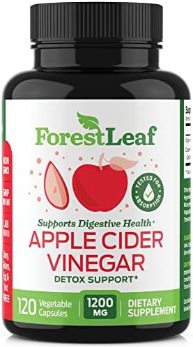 ForestLeaf - Apple Cider Vinegar Capsules with Cayenne Pepper Powder 1200mg - 120 Organic Pills - ACV Raw Supports Metabolism, Diet, Detox, Digestion, Gut Health, Cleanser - Immune Support Supplement