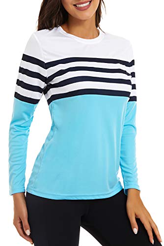Kingfen Upf 50+ Sun Uv Workout Long Sleeve Sport Spf Shirts For Women Sun Protection Rash Guard Girls Lightweight Fit Outdoor Hiking Performance Tops Women's Activewear Light Blue X-Large #TOP2