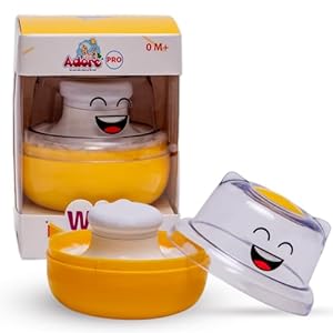 Adore WOW Powder puff set - Baby Care After-Bath Powder Puff with Portable Talcum Powder Holder Box (Smiley Yellow)
