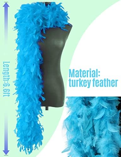 db11 Colorful Feather Boas, 6.6ft Feather Boa for Women for Dancing Wedding Party Cosplay Halloween,with Heart Rimless Sunglasses (Lake Blue)