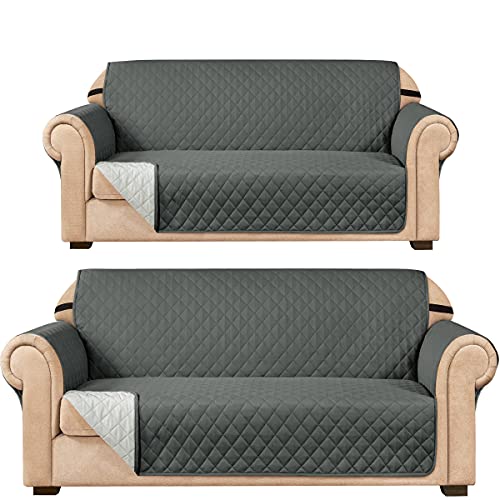 Subrtex Couch Cover Set Included Sofa And Loveseat Covers Reversible Premium Furniture Protector With Elastic Straps For Dogs Pets(Gray,Loveseat&Sofa) #TOP25