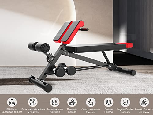 Miniatura 7 de Finer Form - Banco De Pesas Multifuncional Para Entrenamiento Completo Todo En Uno, Extensión De Espalda Alta, Silla Romana, Banco Abdominal Ajustable, Banco De Declinación, Banco Plano