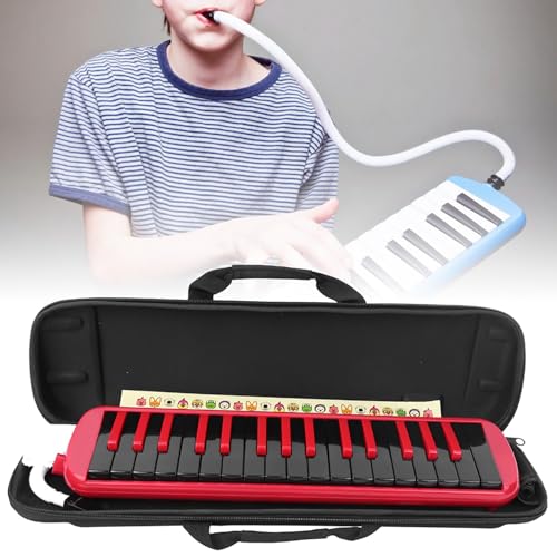 Melodica 32 Kluczowy instrument muzyczny wiatru F32s, Model praktyki przyjaznej dla początkujących, żywice, mosiężna podstawa, brąz fosforowy, ergonomiczne, przenośne i do użycia (Red)