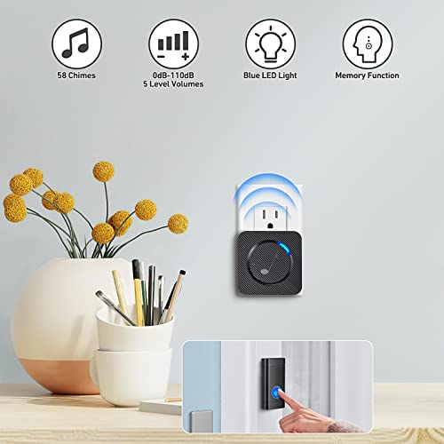 Wireless Doorbell With 2 Receivers, Physen Waterproof Door Bells & Chimes Wireless, Over 1000Ft Coverage, 58 Chimes, 110Db Loud Sound And Led Flash, Doorbell Chimes For Home Classroom, Black #TOP3