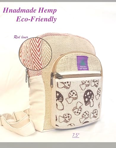 Generic RARA Natural Handmade MINI Hemp backpack, eco-friendly stylish unisex casual backpack Hiking, Travelling and Walking (Mushroom red)2