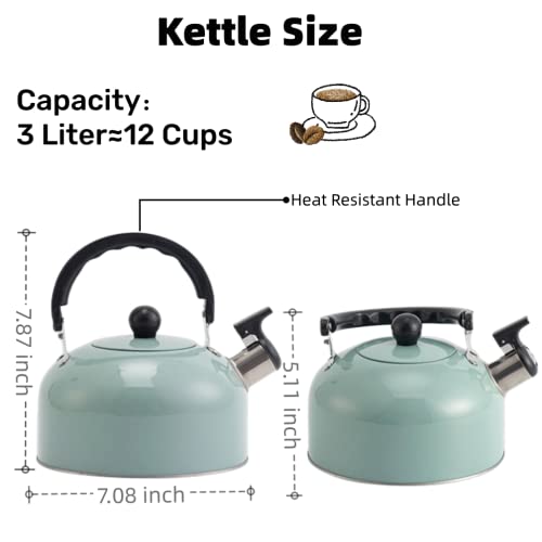 Tea Kettle, 3.2 Quart/3 Liter Stainless Steel Tea Pot,Tea Kettle For Stove Top, Stovetop Whistling Teapot, Tea Kettles Stovetop Whistling With Cool Grip Ergonomic Handle, Light Blue #TOP1