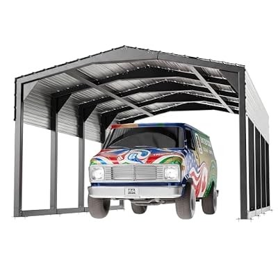 Military-Grade Metal Carport 12x20 FT, Heavy- Duty Galvanized Steel Roof