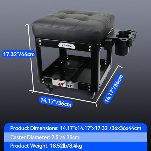 Image of Rolling Creeper Garage Shop Seat for Men, Padded Mechanics Stool with Tool Tray Storage for Garage, Rolling Workshop Stool with Wheels, Auto Creeper Seat, 330 LBS Capacity, Heavy Duty, Black
