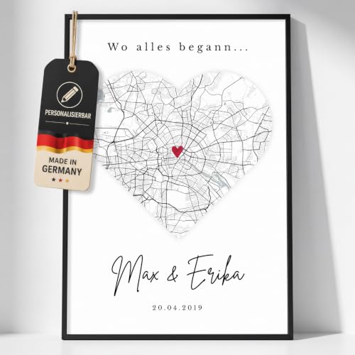 Gentle North Personalisiertes Poster &bdquo;Wo alles begann&ldquo; &ndash; Koordinaten Bild mit Wunschort, Namen & Datum &ndash; Geschenk f&uuml;r Paare zum Jahrestag & Valentinstag &ndash; Einweihungsgeschenk zum Einzug