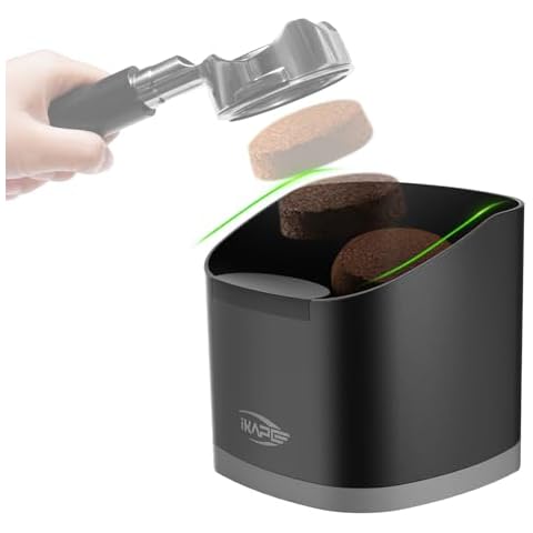 IKAPE Espresso Knock Box for Coffee Grounds, Barista Tool Enhanced for Better Manipulation - Black Espresso Machine Coffee Puck Disposal Box Cover