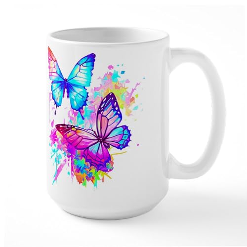 Taza de Cerámica 15 oz CafePress Neon Splatter Butterflies miniatura 1