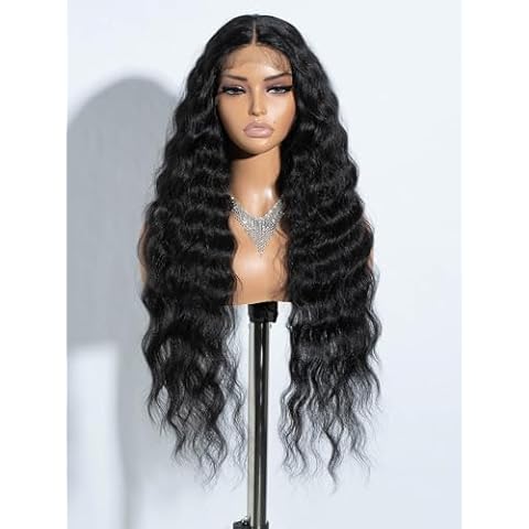 Joedir Lace Front Wigs 30" Long Wavy Synthetic Wig 4.5" Deep Part HD Transparent Lace With Baby Hair For Women 130% Density Wigs(Black Color) Cover