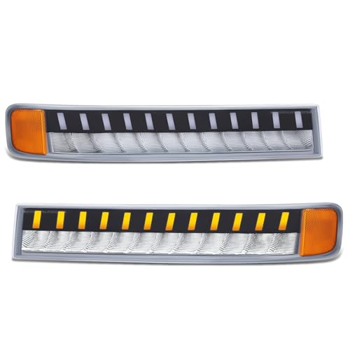 Image of DNA MOTORING Pair Sequential Start Up LED DRL Turn Signal Bumper Lights Compatible with Chevy GMC Express Savana 1500 03-14 / Express Savana 2500 3500 03-23, Chrome/Amber, BL-LED-CEGS03-CH-AM