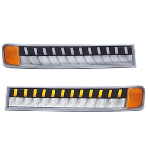 DNA MOTORING Pair Sequential Start Up LED DRL Turn Signal Bumper Lights Compatible with Chevy GMC Express Savana 1500 03-14 / Express Savana 2500 3500 03-23, Chrome/Amber, BL-LED-CEGS03-CH-AM