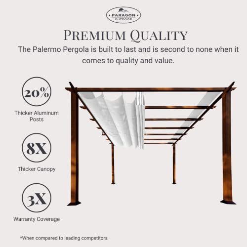 Paragon Outdoor 11'X16' Alumnium Pergola In Chilean Ipe With Soft Top Retractable Canopy For Patio, Porch, Garden, Backyard Gazebo (Off-White Canopy) #TOP6