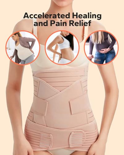 Leaburry Faixa de barriga pós-parto 3 em 1 (bege), pasta de cintura pós-parto, pasta abdominal com c