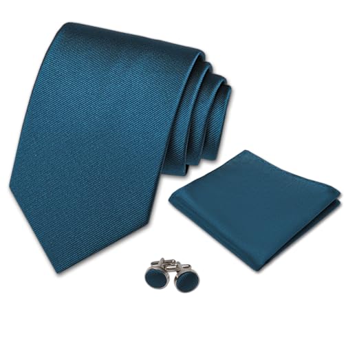 Image of Men's Tie Set with Pocket Square, Cufflinks and Gift Box | 100% microfiber; tie 59 x 3.15 in; square 10 x 10 in; gift box included