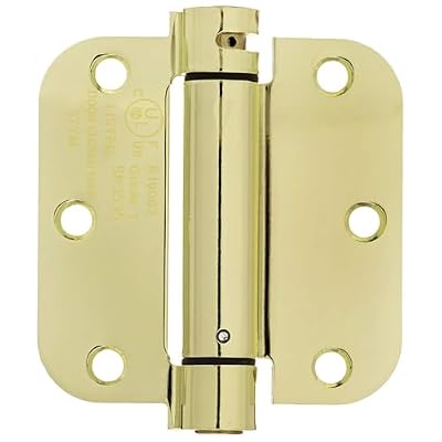 Amazon Basics Self-Closing Door Hinge, 3.5 Inch x 3.5 Inch, Polished Brass, 1-Piece, Hardware Included