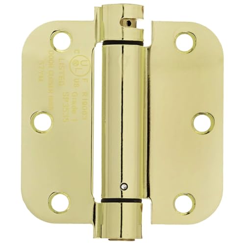 Image of Amazon Basics Self-Closing Door Hinge, 3.5 Inch x 3.5 Inch, Polished Brass, 1-Piece, Hardware Included