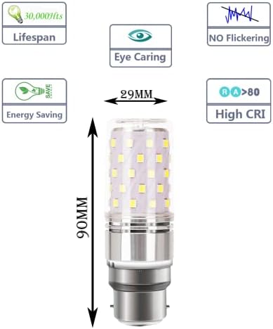 YBTOP B22 LED Bayonet Cap Large Screw Bulb, 12W (Equivalent to 100W), 1200lm 6000K Daylight White B22 with Bayonet Base (Not-Dimmable) Energy Saving Bulb,2-Pack