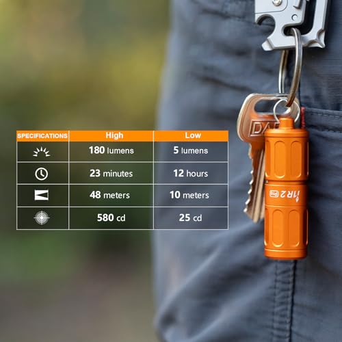 Image of OLIGHT I1R 2 Pro Eos 180 Lumens EDC Rechargeable Keychain Flashlight, Powered by Built-in Rechargeable Battery with Type-C USB Cable, Slim Mini Handheld Light for Everyday Carry (Capsule Orange)