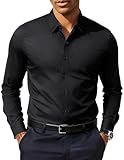 PJ PAUL JONES Men's Slim Fit Dress Shirts Business Casual Long Sleeve Stretch Wrinkle Free Shirt Black