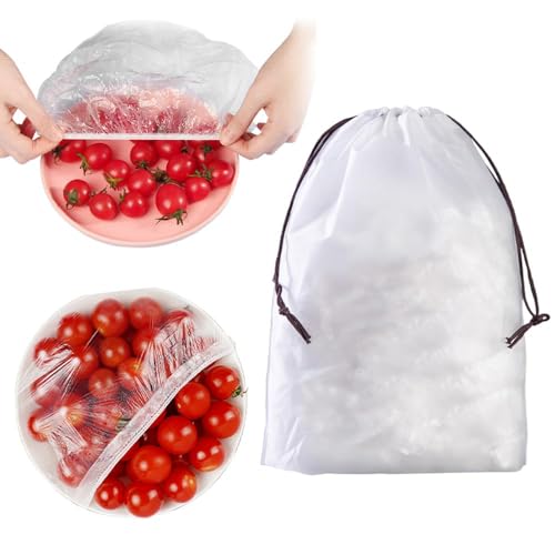 Image of Thickened Transparent Dust Cover, Upgrade Elastic Fresh Keeping Bags Universal Kitchen Wrap Seal Bags, Stretch Plastic Food Storage Covers for Food Fruit Vegetable Outdoor Picnic (Dia 9.8in,100pcs)