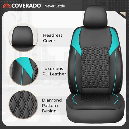 Image of Coverado Seat Covers Full Set, Faux Leather Car Seat Covers for Cars, Waterproof Car Seat Cover, Universal Seat Covers, Car Seat Protector Car Seat Cushion Universal Fit Most Cars Trucks, Black&Blue
