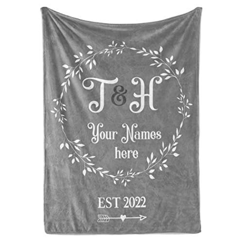 Personalized Wedding Blanket for Couples with Custom Name, Initial, and Date, Cute Decorative Throw for Reception or Anniversary, Soft Plush Housewarming Gift for Friends or Family, (Fleece 60x80)
