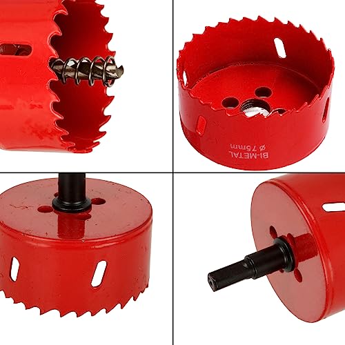 YAYODS 13PCS Hole Saw Sets, 18MM-75MM Hole Saws, M42 Bi-Metal 70MM Hole Cutter Set with Hexagon Adapter and Centring Drill for Cutting Wood, Drilling Soft Metal, PVC Board and Plastic - Image 4