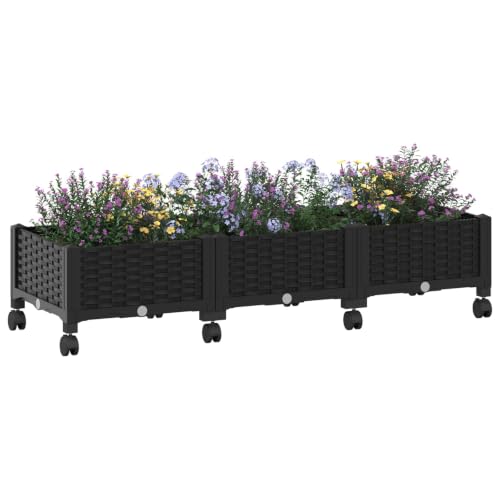 Jardinera elevada con ruedas negra 120 x 40 x 29 cm resistente a intemperie 4