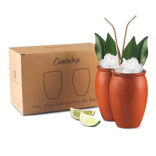 CANTAREY 12oz Cantaritos de Barro - Set of 2 Cocktail Glasses for Tequila, Margaritas, Mojitos and more - Taco Tuesday Cocktail Cups - Mexican Fiesta Jarritos de Barro Mexicanos