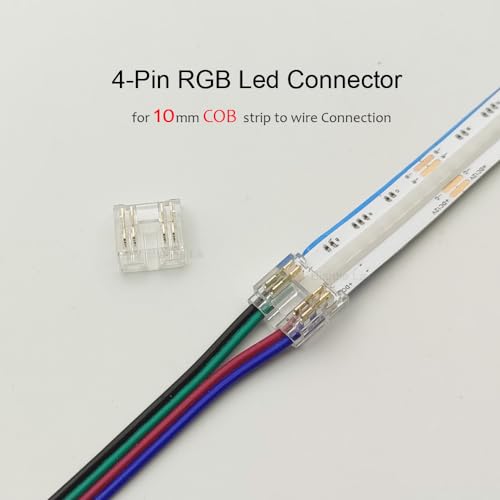 Masterwon RGB LED Strip Light Connectors 4-Pin 10mm Solderless Clips for COB Tape Strip-to-Wire Joints (Pack of 20) - Image 2