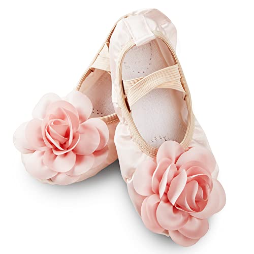 Ballet Shoes for Girls - Non-Slip Pink Ballet Slippers for Girls with Leather Split Soles – Durable, Comfort-Fit Satin Girls Ballet Shoes for Toddler Girls – Toddler Ballet Shoes