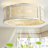Tuirmhais 20' Boho Ceiling Fans with Lights, Rattan Ceiling Fans with Lights Remote Control, Flush Mount with 6 Speeds for Bedroom, Nursery, Living Room