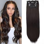 Xtrend Straight 20 Inch Clip in Hair Extensions 4Pcs Dark Brown Straight Clip Hair Extensions Double Weft Clip on Synthetic Hair Extension for Women 4#