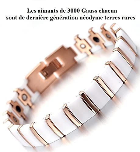 Pulsera de cerámica magnética - Athena blanco y cobre 21,4 cm - pulsera anti dolor - pulsera de artritis - pulsera de magnetoterapia - pulsera magnética - pulsera de energía