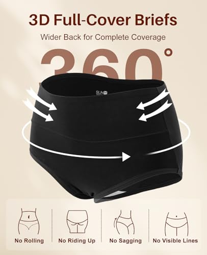 Image of Sunm Boutique Combed Cotton Underwear for Women, High Waisted Soft Briefs | Full Coverage Breathable Stretch Comfy Ladies Panties for Sensitive Skin Postpartum Yoga Work Everyday Wear