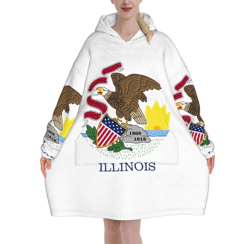 Couverture à capuche portable en flanelle EdWal, plaid sweat chaud adulte Illinois