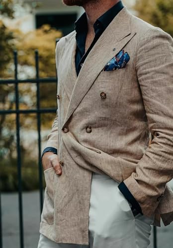 Men's Suit Jacket Linen Solid Color Blazers Double Breasted Lightweight Sport Coats Blazer2