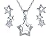 Produktbild Yumilok Damen-Ohrstecker Halskette Kette mit Pentagram Stern Sternchen Mond Anhänger Zirkonia Ohrringe Creolen Schmucksets Geschenk für Frauen Mädchen Silber