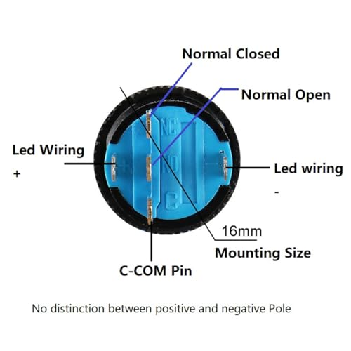 Baomain 4-Pack 16mm (5/8") 12V DC Latching Push Button Switch with LED,4-Colors (Red,Yellow,Blue,Green) Square Cap,5-Pin SPDT 1NO+1NC,5A 250V AC