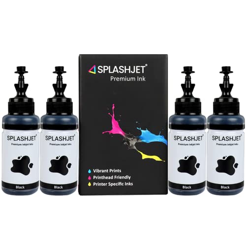 Splashjet T664 Compatible Refill Ink for Epson L130, L360, L380, L361, L565, L210, L220, L310, L350, L355, L365, L385, L405, L455, L485 Printers (70gm x 4 Black Color Set) - 502718