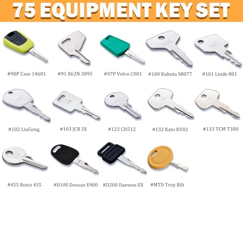Image of 75 Non-Duplicated Heavy Equipment Key Set, Construction Equipment Ignition Master Keys | Fits CAT Caterpillar Bobcat JCB John Deere Case Kubota Volvo Komatsu Takeuchi Hyster Jlg Yanmar