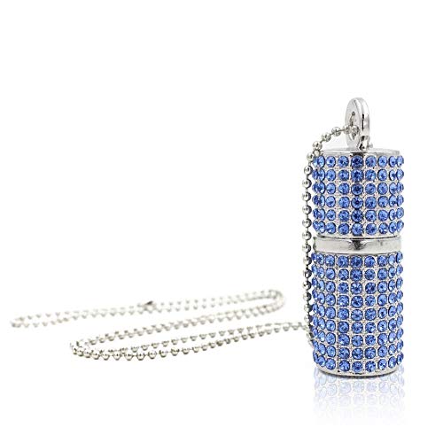 Wooteck Usb Flash Drive,Bling Rhinestone Diamond Crystal Glitter Lipstick Case Shining Jewelry Necklace,64Gb,Sea Blue #TOP5