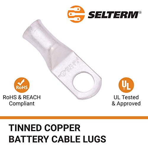 Selterm 25Pcs 4 Awg 5/16" Stud Marine Grade Tinned Copper Battery Cable Lugs, 4 Guage Ring Terminals, Ul Wire Lugs Electrical Battery Cable Ends, Tinned Copper Lugs Battery Terminal Connectors #TOP2
