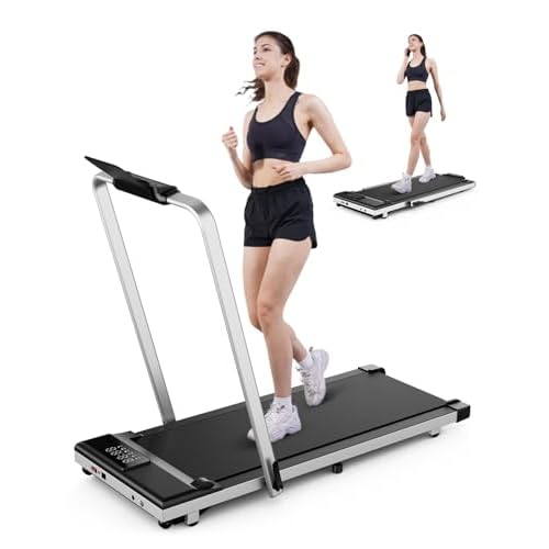 DeerRun 3 in 1 Walking Pad Treadmill, 300 Weight Capacity Foldable Treadmill, 3.0HP Low Noise Under Desk Treadmills for Home Office with Remote & APP