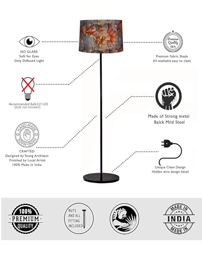 Image of Homesake Modern Floor Lamp for Living Room Traditional Farmhouse Boho Floor Lamp Mid-Century Pole Lamp with Linen Lamp Shade Stand Corner Lamp for Living Room Bedroom Office Vine and